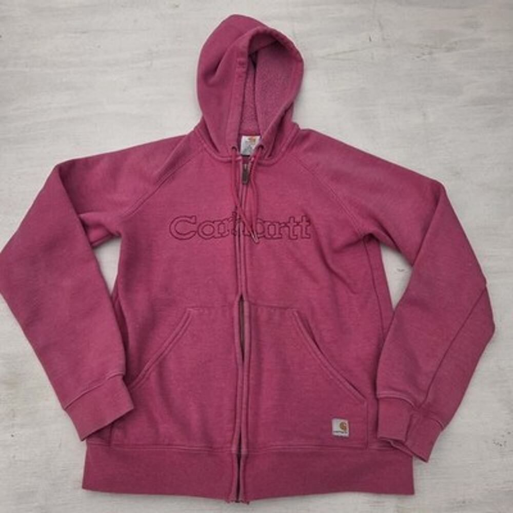 Carhartt Women’s Small Pink Full Zip Hoodie Work Outdoors Sweatshirt READ